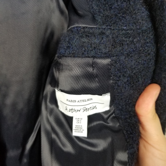 & OTHER STORIES Double Breasted Long Peacoat Navy Blue US 0 - Picture 11 of 11